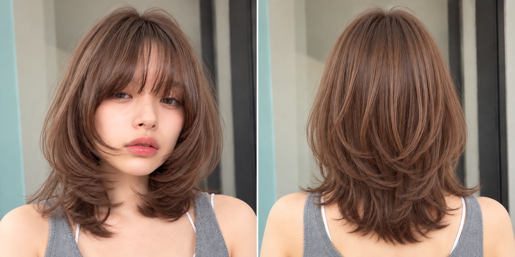 ミディアムレイヤーカットでつくる華やかなワンカールヘア。顔まわりレイヤー、毛先の厚み、シースルーバング、透明感たっぷりのシアーグレージュなど、ふんわり可愛く見せるポイントを紹介します。